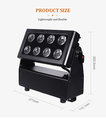 8X15W imperméable à l'eau IP65 alimenté par batterie DMX LED Wall Washers Lumières