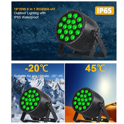 DJ Light 18pcs 20W 6IN1 RGBWA-UV Par plat extérieur Architectural Wash Light IP65 18x20W LED Par résistant à l'eau