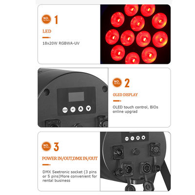 Lumière de scène extérieure IP65 étanche à l'eau 18x20W LED Par RGBWA+UV 6 en 1 DMX512 Lumière de lavage pour mariage Fête de disco Événement Façade du bâtiment