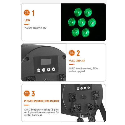 Lumière de scène LED Par RGBWA UV 6IN1 7x20w IP65 imperméable à l'eau Dmx LED Par