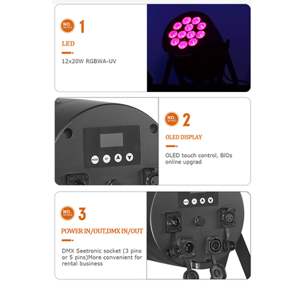 Projecteur PAR LED IP65 Étanche - Indice IP65 - Extérieur - 12x20W RGBWA-UV 6en1 - Lumière de scène DMX512