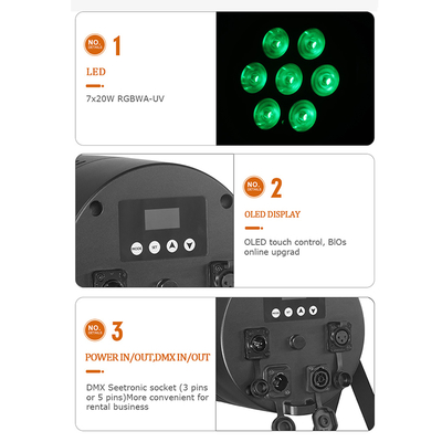 7x20w IP65 DMX512 Lumières de bar de scène Rgbwa-uv 6in1 Led Par peut éclairer Dj Disco Party