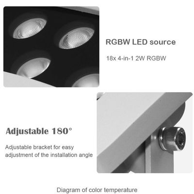Projecteur LED 36W avec fonction de changement de couleur pour l'éclairage extérieur des arbres, corps de lampe en aluminium IP65, alimentation secteur