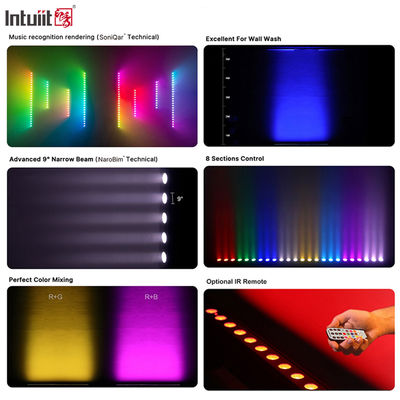 24x2W RGBW 4 en 1 LED Bar de lave-vaisselle linéaire à paroi DMX512 Lumière de lavage de scène activée par le son pour les bâtiments et les événements