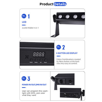 Rondelle murale LED professionnelle à faisceau étroit de 9 degrés, 24x2W RGBW 4 en 1 DMX512, barre lumineuse de lavage linéaire d'intérieur pour événement sur scène