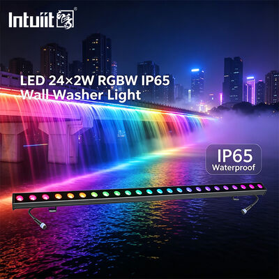 Barre LED d'extérieur pour lavage de mur 24x2W RGBW 4en1 IP65 Étanche DMX512 Linéaire pour façade de bâtiment, paysage, pont, éclairage de scène