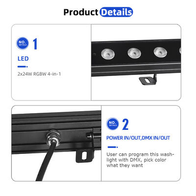 2x24W RGBW 4-en-1 IP65 Projecteur LED Linéaire d'Extérieur — Lumière de Lavage Étanche DMX512 pour Bâtiment, Pont & Paysage