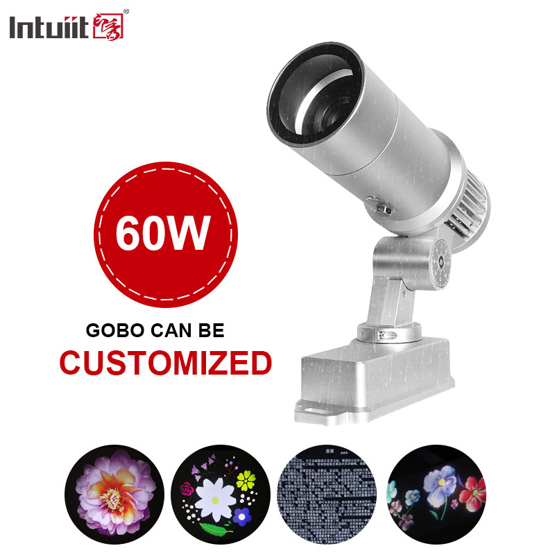 60W Gobo Projecteur Logo personnalisé LED Lumière HD Image Pour l'extérieur Ip65 Rotation Publicité Projection Lumière Pour Le Mariage