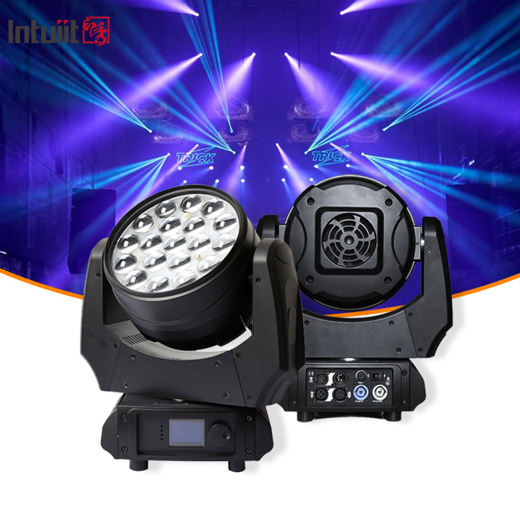 Lumières de tête mobiles 19x15W Zoom DJ Lumières RGBW Faisceau LED Effets de lavage Lumière de scène Pour l'activité Rave Événements de discothèque Show KTV