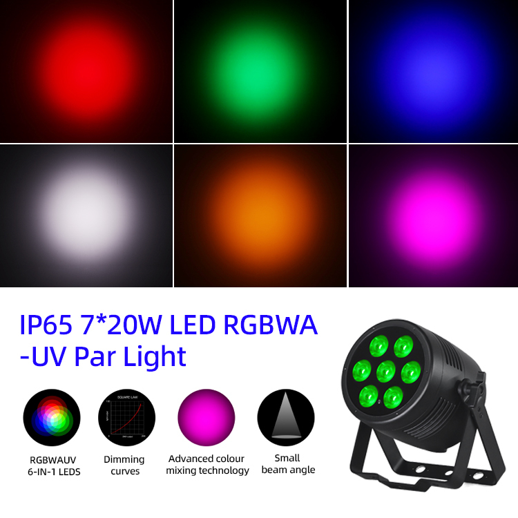 LED Par Lumières 6 en 1 Lumières de scène 7x20W RGBWA-UV DMX512 Contrôle Des lumières de DJ extérieures Pour la scène Fête Club Disco Événements de mariage