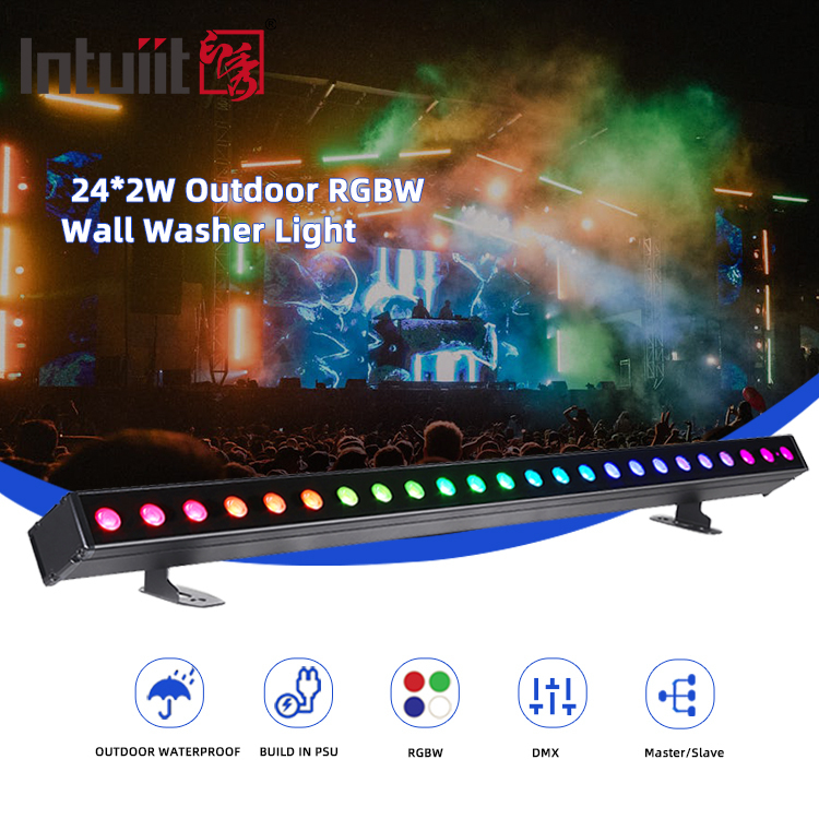 Projecteur mural à LED pour bâtiment extérieur IP65 24*2w Étanche RGBW Barre de lavage mural Barre de pixels LED DJ Lumière de scène Fête