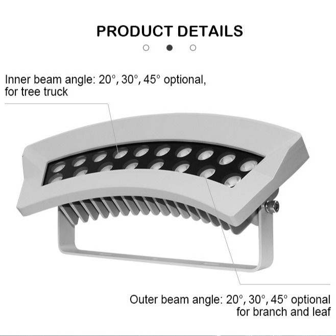 Projecteur LED 36W avec fonction de changement de couleur pour l'éclairage extérieur des arbres, corps de lampe en aluminium IP65, alimentation secteur