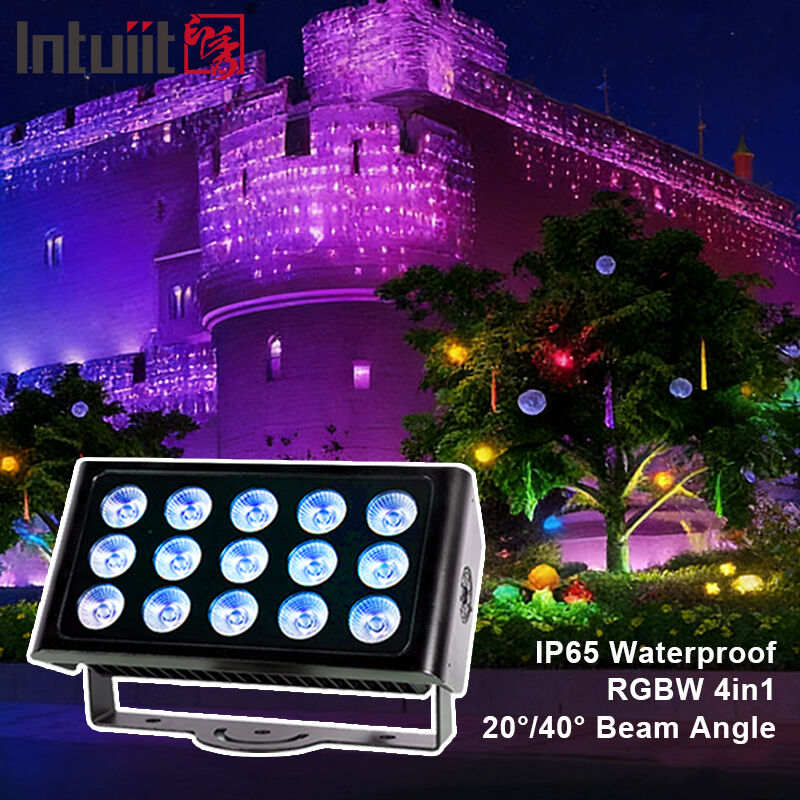 Professionnel IP65 étanche à l'eau LED Flood Light 15x5W RGBW 4 en 1 Outdoor Landscape Spot Light Lumière de lavage architecturale en aluminium