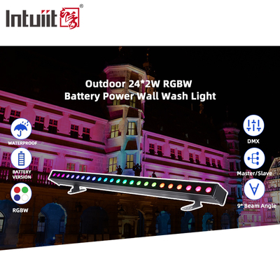 Projecteur mural LED DMX512 24x2W, alimentation par batterie, IP65 étanche, avec effets RGBW pour l'éclairage extérieur commercial